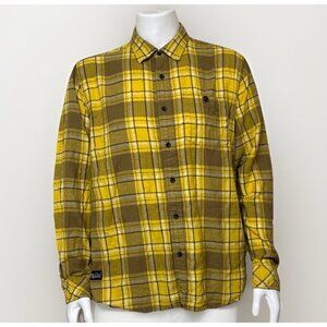 MR BALLEN Shirt Mens XL Yellow Black Plaid Flannel Strange Dark and Mysterious